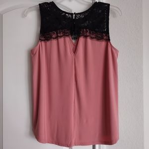 Luxology Sz L/Large NWOT Pale pink & Black lace A-line Stretch Dressy Tank Top